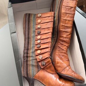 Kenzie Brown Heeled Boots with Patterned Detail